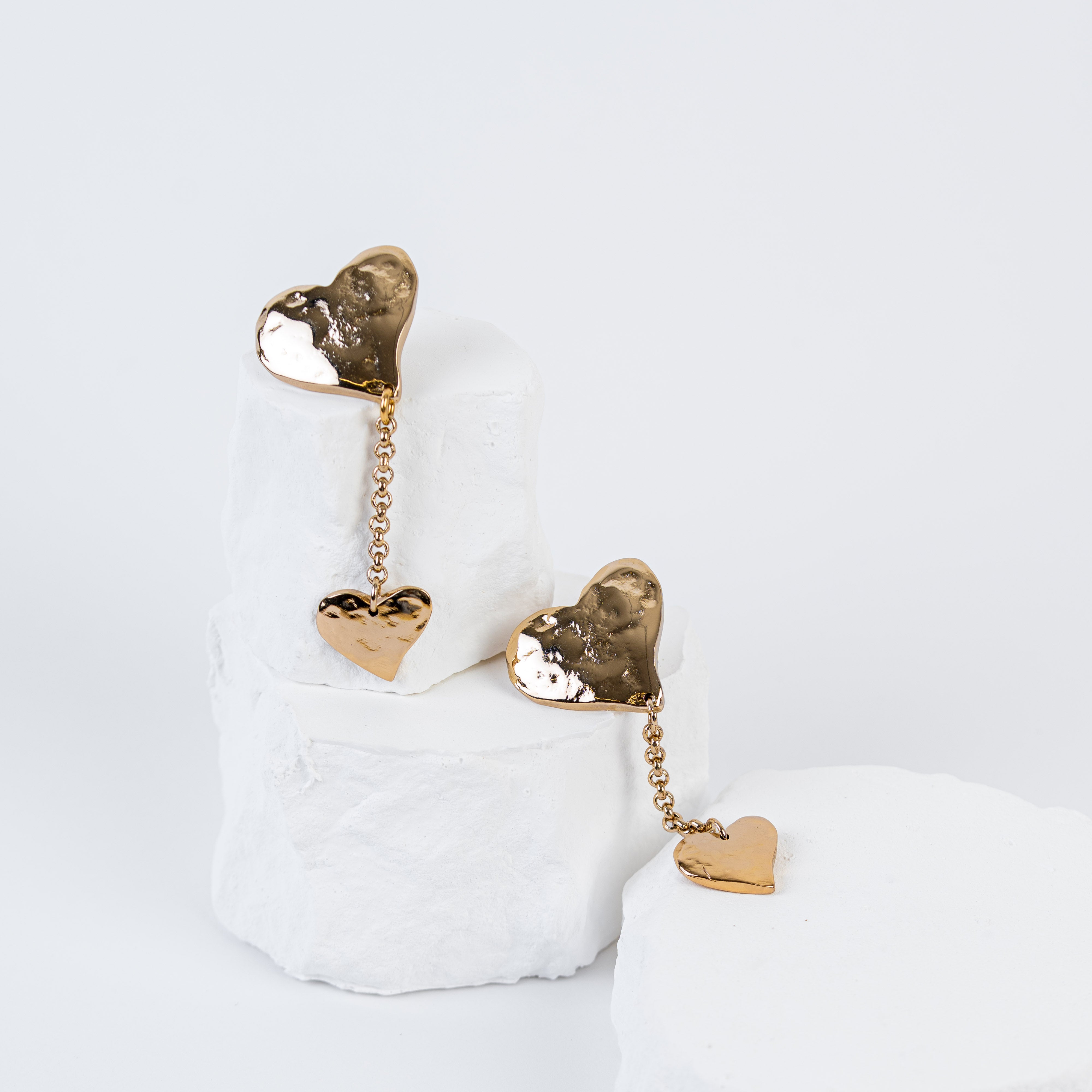 Orecchini Pendenti Doppio Cuore